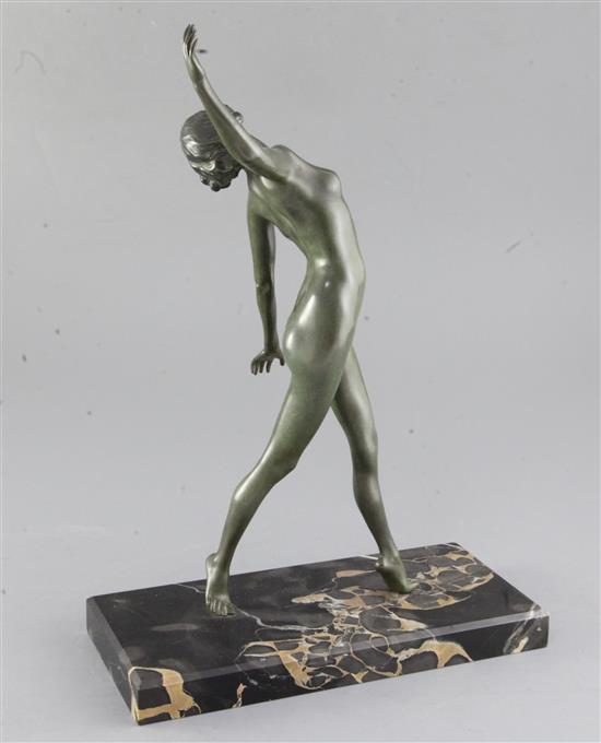 An early 20th century French bronze figure of a dancing female nude, height 14.75in.